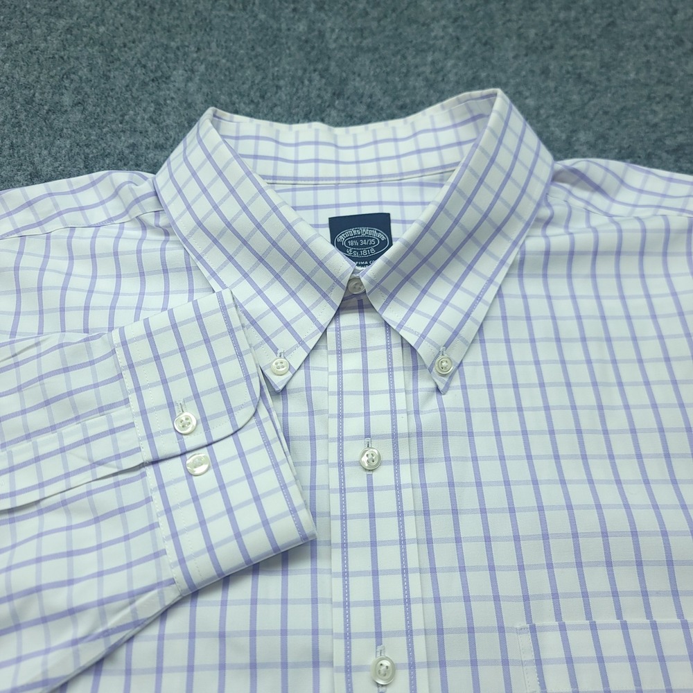Brooks Brothers Mens 18.5 34/35 Non-Iron Supima Cotton Purple Check Dress Shirt
